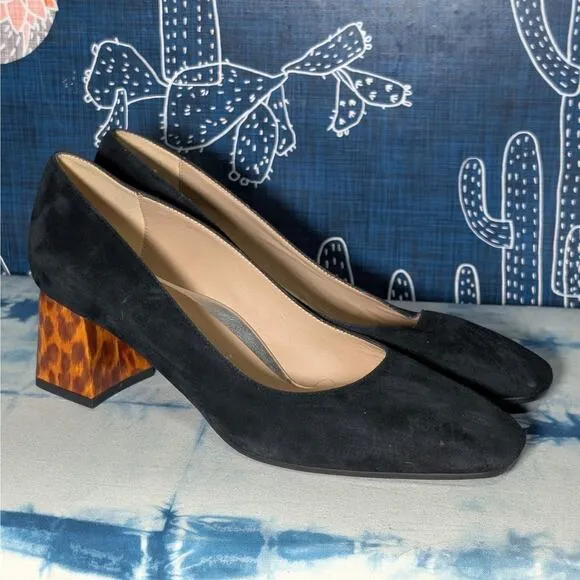 Ron White Lucille Suede Block Heel Dress Pumps Shoes Onyx Women's 39 / US 8.5
