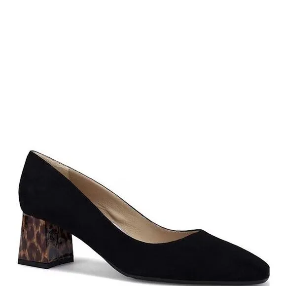 Ron White Lucille Suede Block Heel Dress Pumps Shoes Onyx Women's 39 / US 8.5