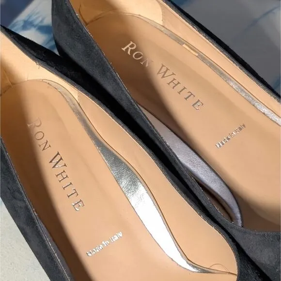Ron White Lucille Suede Block Heel Dress Pumps Shoes Onyx Women's 39 / US 8.5