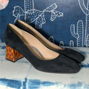 Ron White Lucille Suede Block Heel Dress Pumps Shoes Onyx Women's 39 / US 8.5