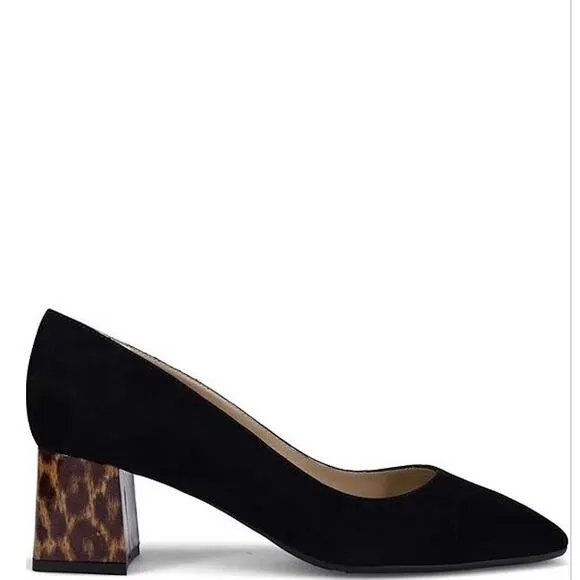 Ron White Lucille Suede Block Heel Dress Pumps Shoes Onyx Women's 39 / US 8.5