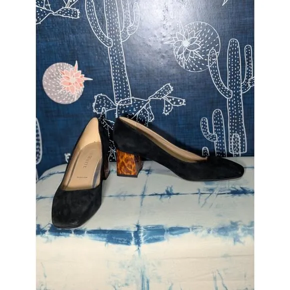 Ron White Lucille Suede Block Heel Dress Pumps Shoes Onyx Women's 39 / US 8.5
