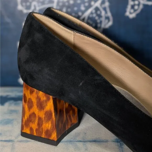 Ron White Lucille Suede Block Heel Dress Pumps Shoes Onyx Women's 39 / US 8.5