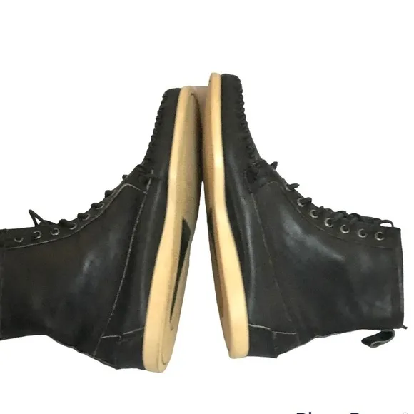 RONNIE Fieg x Sebago Campsides Hi Top Black Leather Moc Toe Laced Boots sz 8