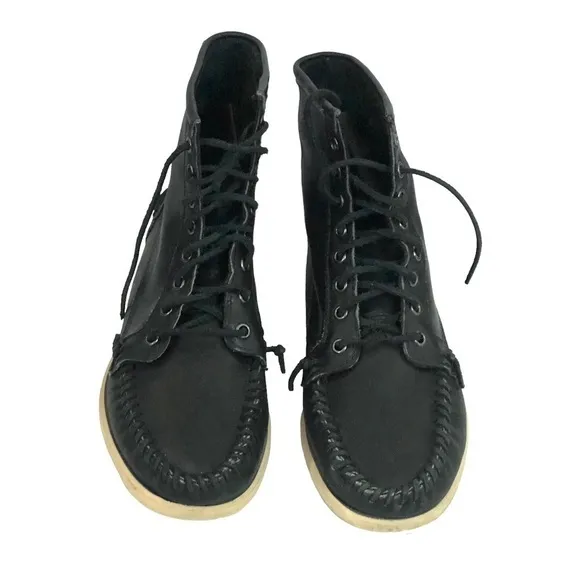 RONNIE Fieg x Sebago Campsides Hi Top Black Leather Moc Toe Laced Boots sz 8