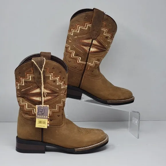 Roper Monterey Western Cowboy Brown Boots Square Toe Little Kids Size 3 New