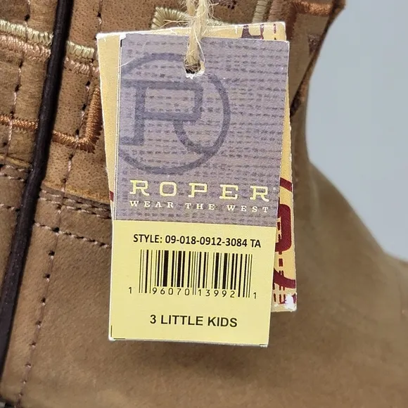 Roper Monterey Western Cowboy Brown Boots Square Toe Little Kids Size 3 New