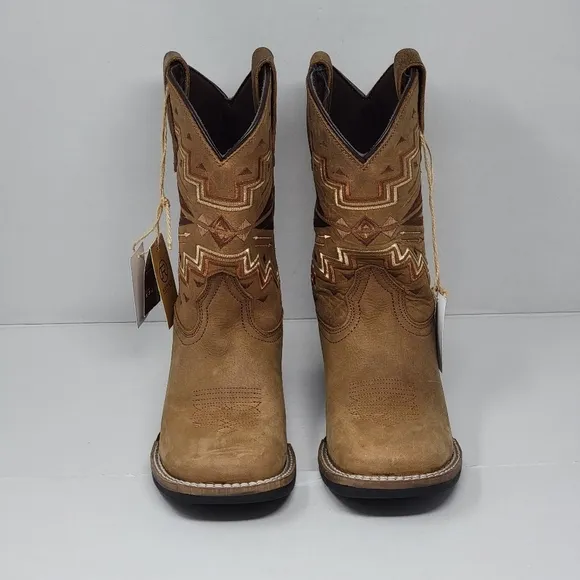 Roper Monterey Western Cowboy Brown Boots Square Toe Little Kids Size 3 New