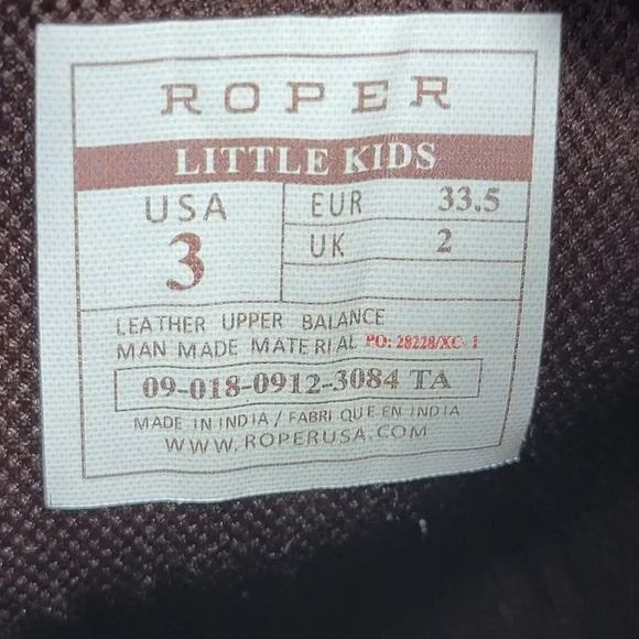 Roper Monterey Western Cowboy Brown Boots Square Toe Little Kids Size 3 New