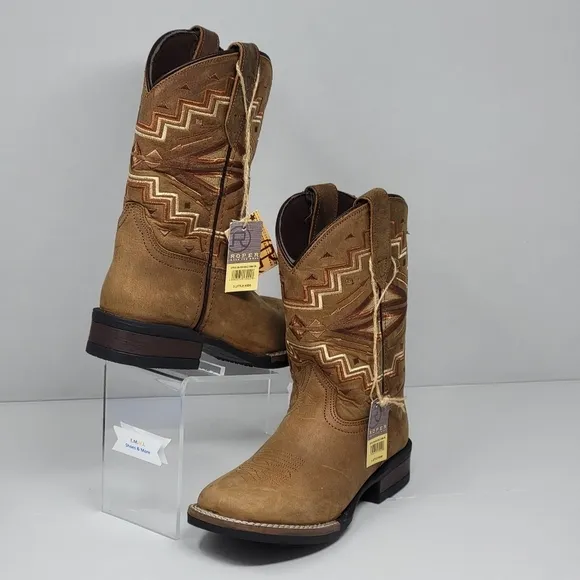 Roper Monterey Western Cowboy Brown Boots Square Toe Little Kids Size 3 New
