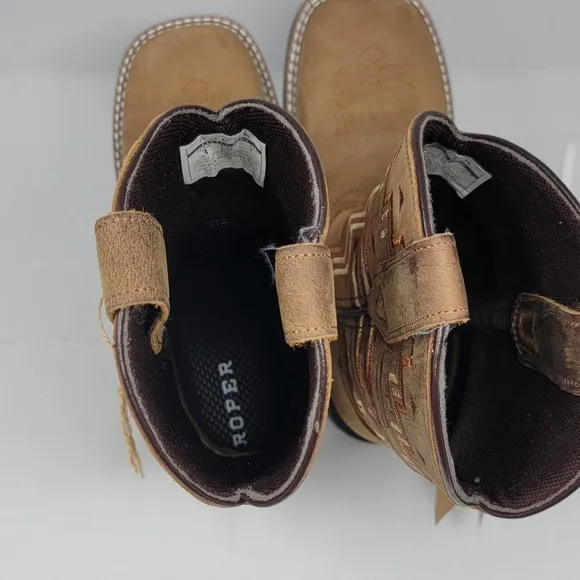Roper Monterey Western Cowboy Brown Boots Square Toe Little Kids Size 3 New