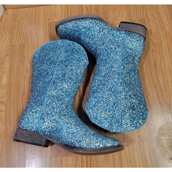 Ropper Blue Multi-Glitter Vamp Shaft Boots 5
