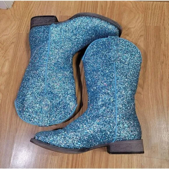 Ropper Blue Multi-Glitter Vamp Shaft Boots 5