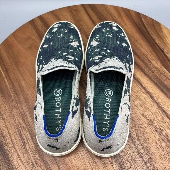 Rothy's Shoes Womens Size 7.5 Green Shibori Slip On Comfort Walking Sneakers
