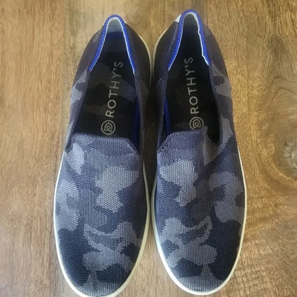 Rothy's The Original Slip On Sneaker Grey Camo Textile Comfort Shoes Women’s 8