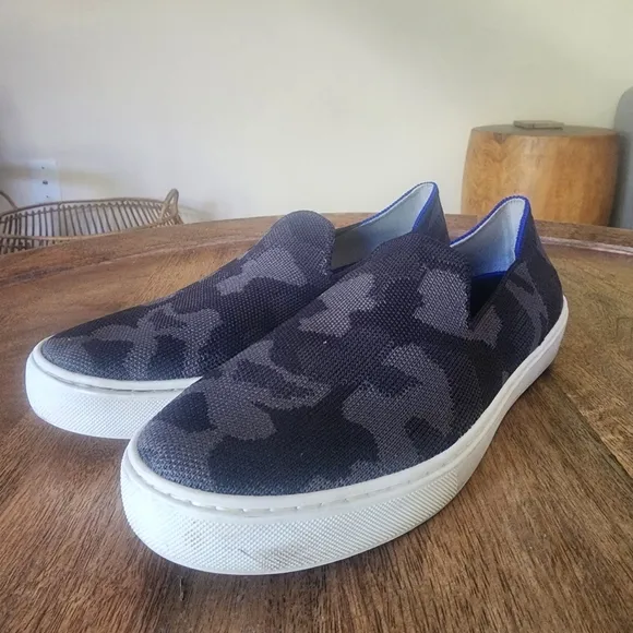 Rothy's The Original Slip On Sneaker Grey Camo Textile Comfort Shoes Women’s 8