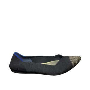 Rothy’s The Point Black Gold Embroidered Toe Flats Fan Size 9.5