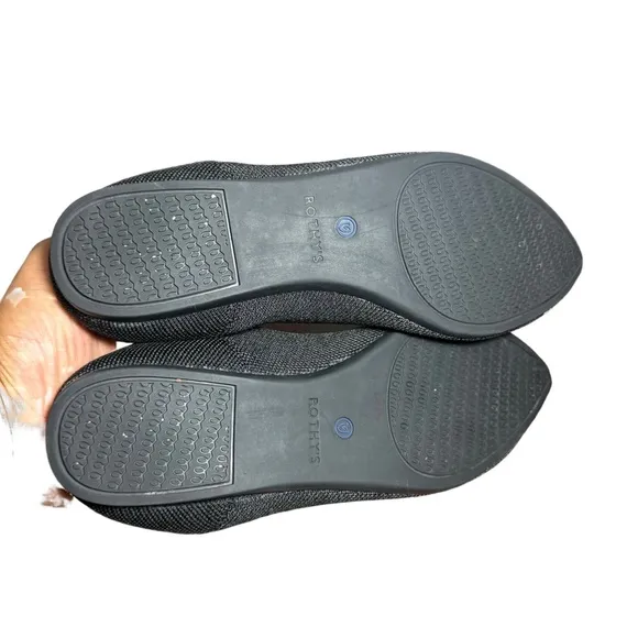 Rothy’s The Point Black Gold Embroidered Toe Flats Fan Size 9.5