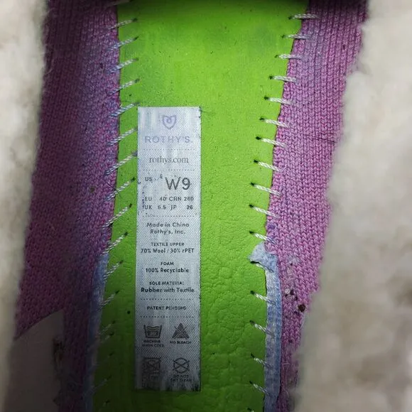Rothys The Slipper Womens 9 Lavender Purple Mocassin Fleece Lined Outdoor Shoes