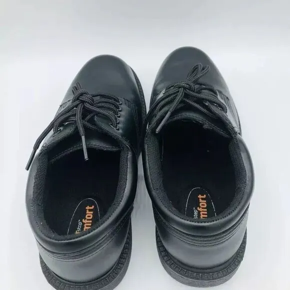 Safe T Step Shoes Mens Size 7 Wide Comfort Black Oxford Lace Up Derby Round Toe