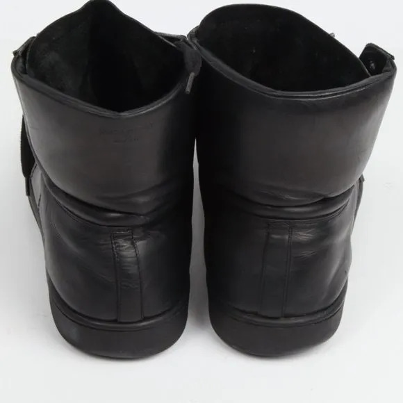 SAINT LAURENT Black Leather High Top Sneakers