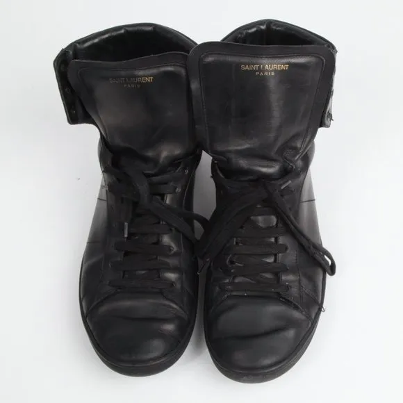 SAINT LAURENT Black Leather High Top Sneakers