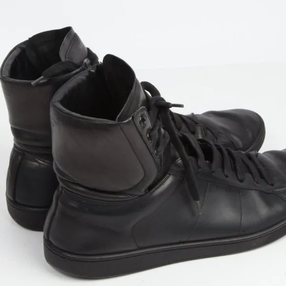 SAINT LAURENT Black Leather High Top Sneakers