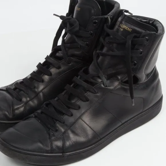 SAINT LAURENT Black Leather High Top Sneakers