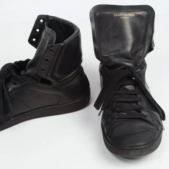 SAINT LAURENT Black Leather High Top Sneakers