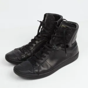 SAINT LAURENT Black Leather High Top Sneakers