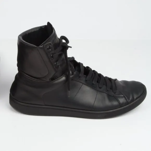 SAINT LAURENT Black Leather High Top Sneakers