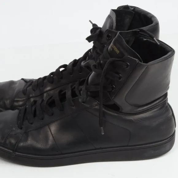 SAINT LAURENT Black Leather High Top Sneakers