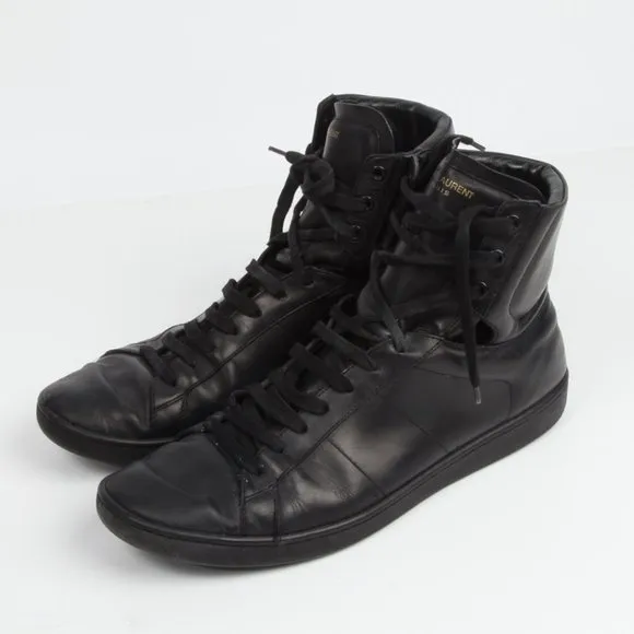 SAINT LAURENT Black Leather High Top Sneakers