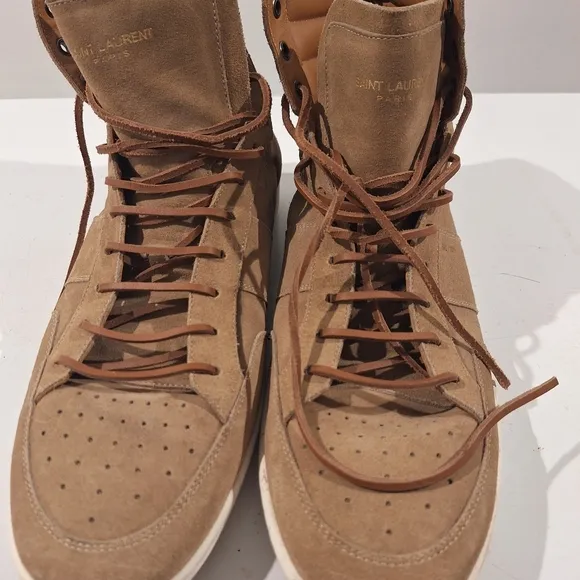 Saint Laurent Men's Tan High-Top Sneakers.Few Marks From Wear As Shown In Pics