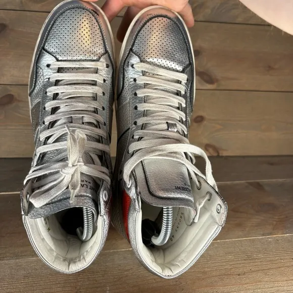 saint laurent sl 10h mens size 42 shoes silver leather hightop comfort sneakers