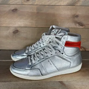 saint laurent sl 10h mens size 42 shoes silver leather hightop comfort sneakers