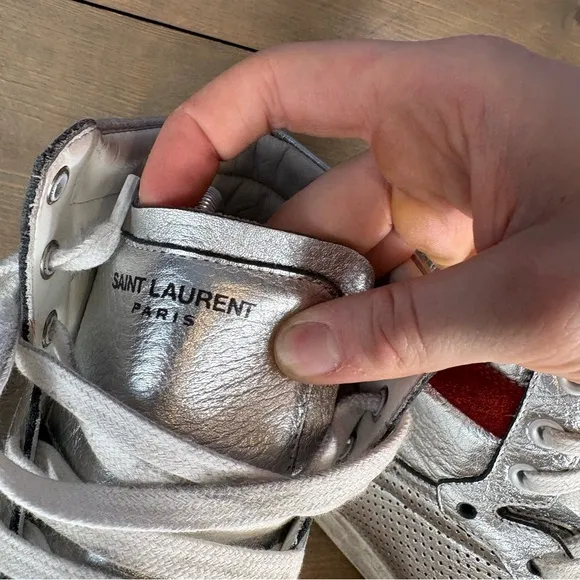 saint laurent sl 10h mens size 42 shoes silver leather hightop comfort sneakers