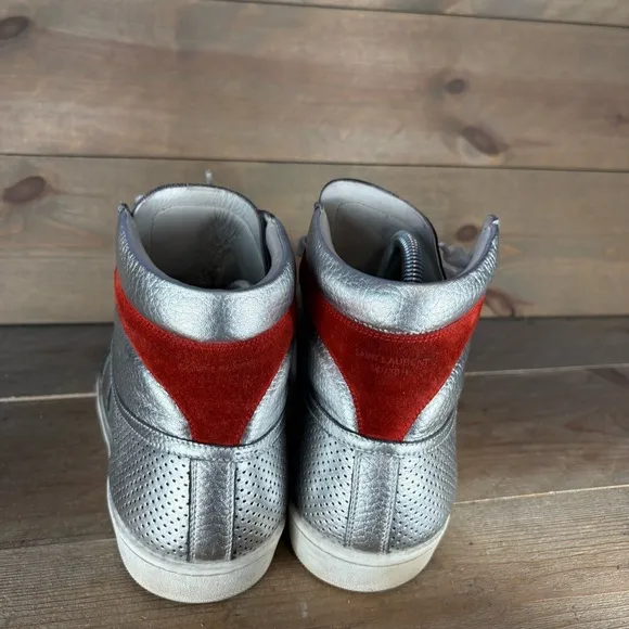 saint laurent sl 10h mens size 42 shoes silver leather hightop comfort sneakers