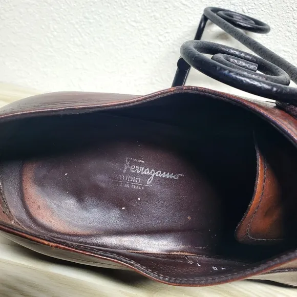 Salvatore Ferragamo Brown Leather Mens Dress Shoes Size 10