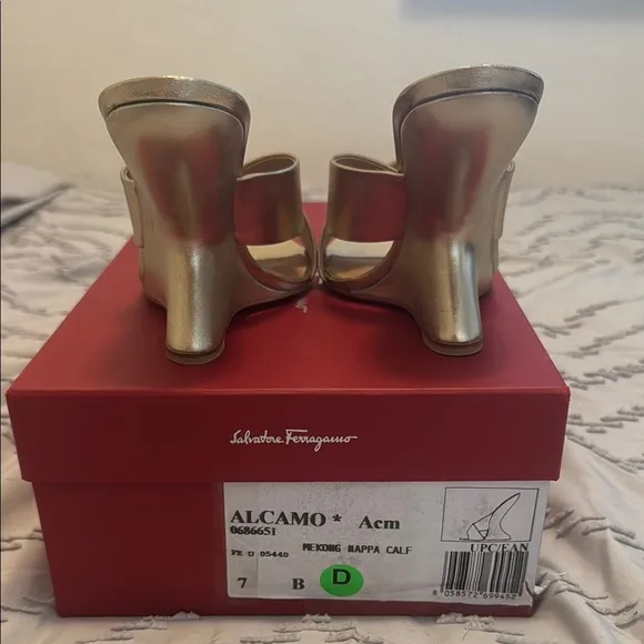 Salvatore Ferragamo Gold F Heel Sandal