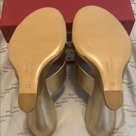 Salvatore Ferragamo Gold F Heel Sandal