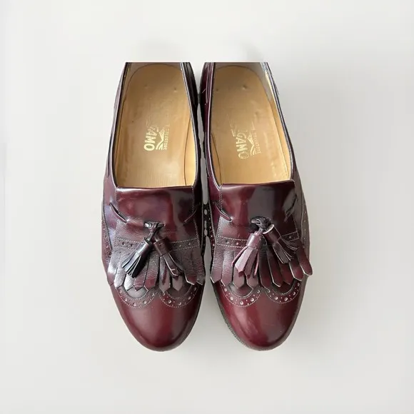 Salvatore Ferragamo Kiltie tassel loafer shoes 10D Burgundy. Work Business Boss