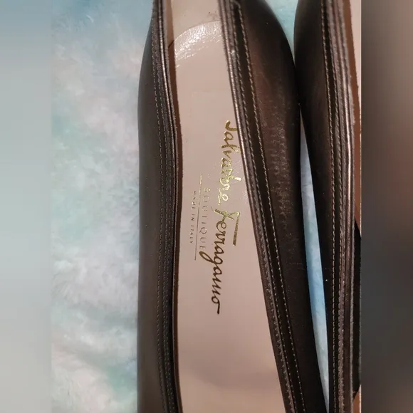 Salvatore Ferragamo Womens Brown Leather patent toecap gancini heels Size 11
