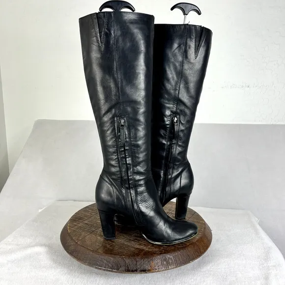 Sam Edelman Boots Womens 7M Serephina Black Leather Upper Heelted Almond Toe