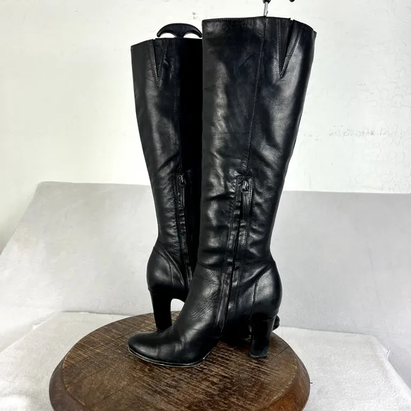 Sam Edelman Boots Womens 7M Serephina Black Leather Upper Heelted Almond Toe