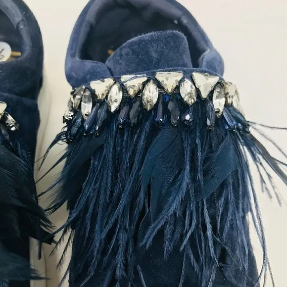 Sam Edelman Lelani Navy Blue Feather Sneakers Size 9.5