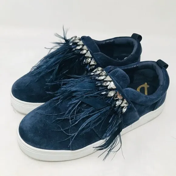 Sam Edelman Lelani Navy Blue Feather Sneakers Size 9.5