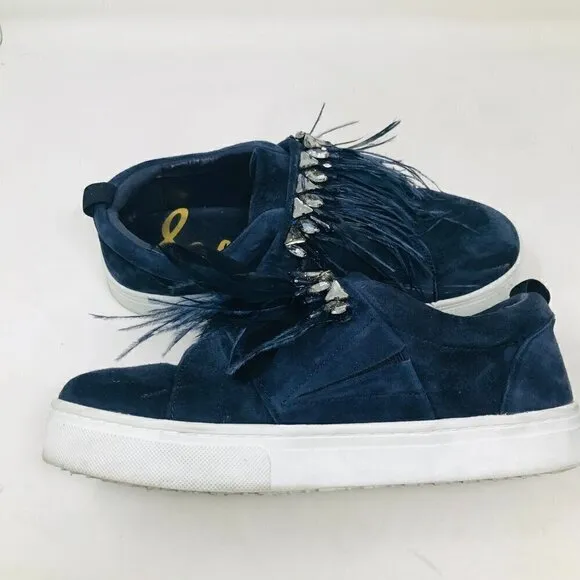 Sam Edelman Lelani Navy Blue Feather Sneakers Size 9.5