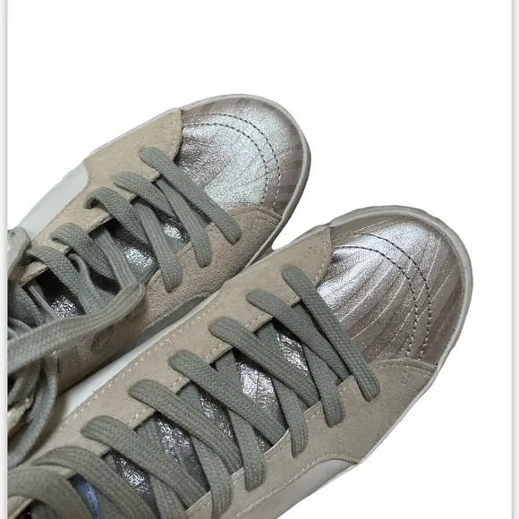SAM EDELMAN Women's Avon High-top Sneakers White/ Silver/ Blue Leather