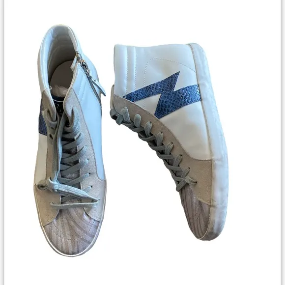 SAM EDELMAN Women's Avon High-top Sneakers White/ Silver/ Blue Leather